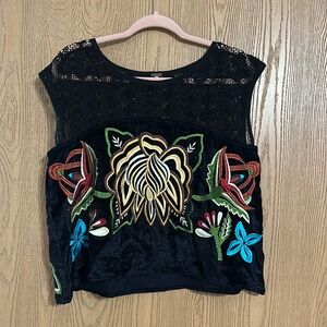 Free People Top Floral lace-velvet